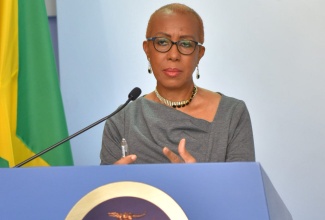 Minister of Education, Youth and Information, Hon. Fayval Williams, addresses journalists during Wednesday’s (September 22) digital post-Cabinet media briefing.

