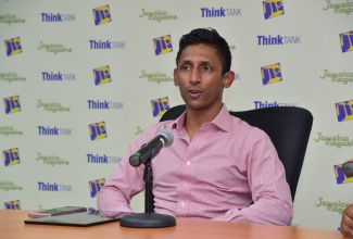 Chief Executive Officer (CEO) of door-stop food delivery company Road Jockey, Rajiv Maragh, addresses a Jamaica Information Service (JIS) Think Tank at the agency’s regional office in Montego Bay, St. James on September 29.

