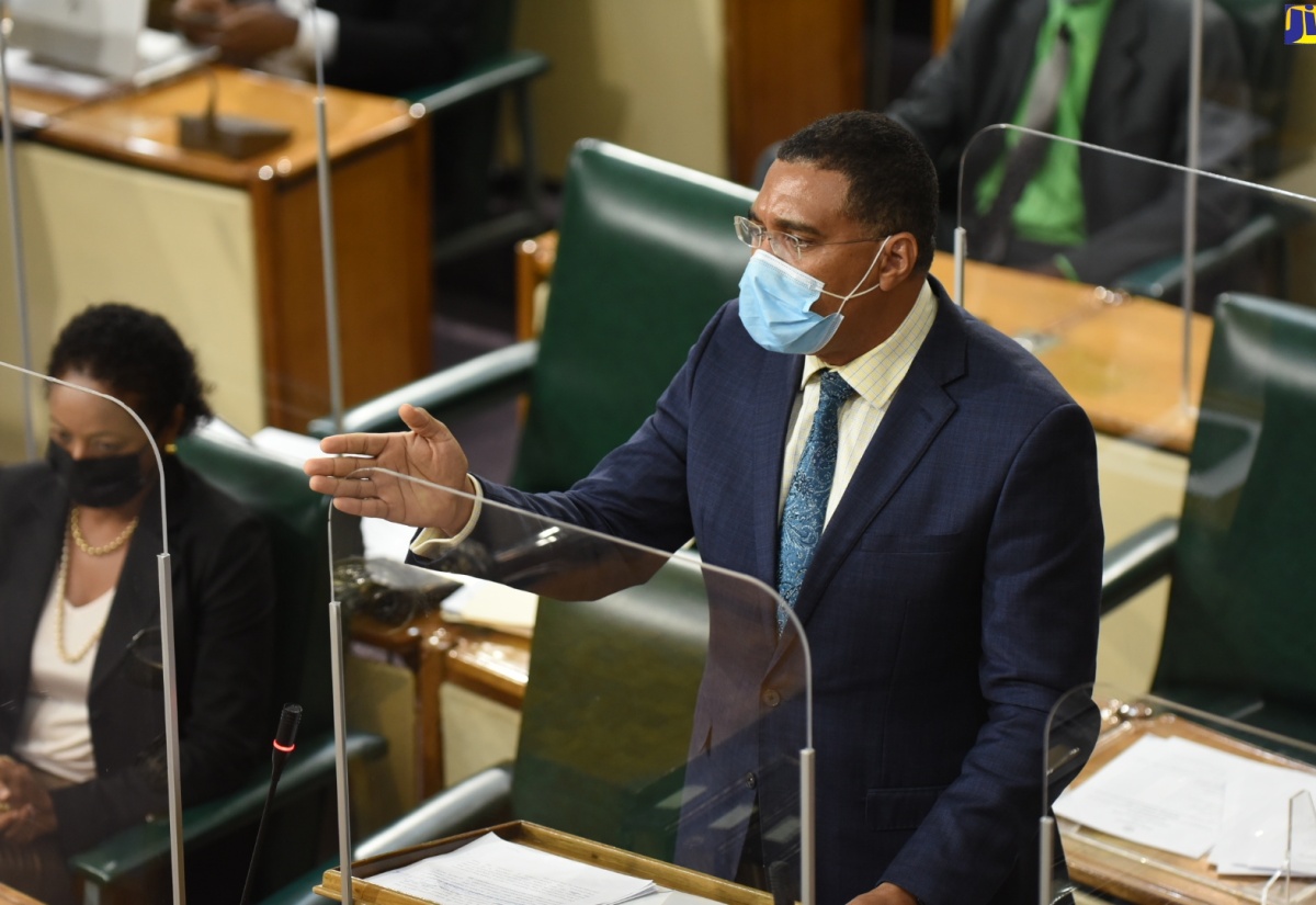 Prime Minister, the Most Hon. Andrew Holness, makes his contribution to the debate on the National Identification and Registration Act 2021, in the House of Representatives on October 13.