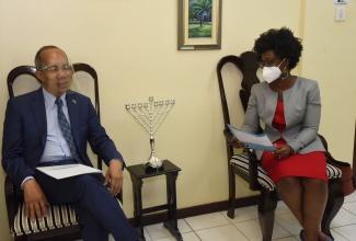 Deputy Prime Minister and Minister of National Security, Hon. Dr. Horace Chang (left), is in discussions with Director of International Narcotics and Law Enforcement at the United States Embassy in Jamaica, Linnisa Wahid, during a courtesy call on Wednesday (November 3), at the Ministry’s headquarters in Kingston.

 