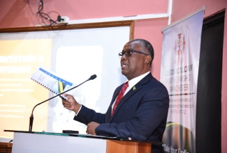 Custos of Manchester, Garfield Green, addresses the launch of the Manchester Beliefs, Values, and Attitudes initiative, at the Church Teachers’ College in Mandeville, recently.

