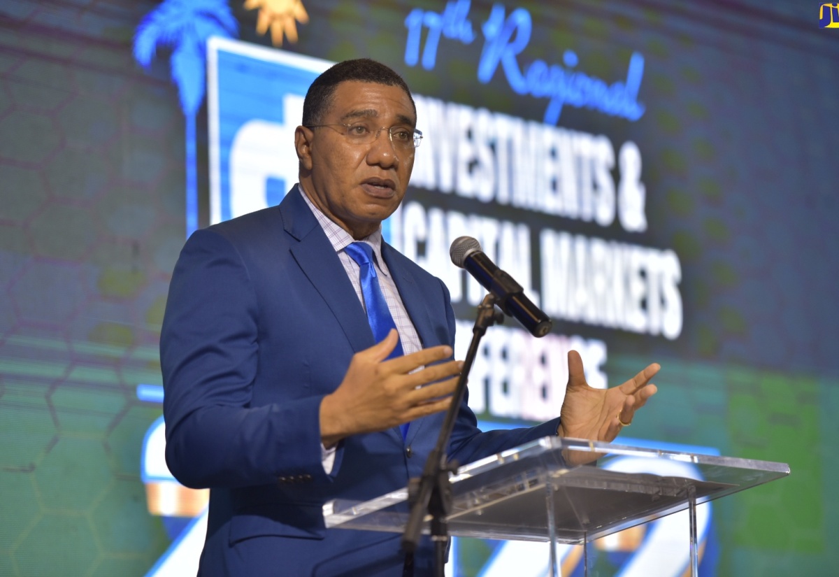 Prime Minister the Most Hon. Andrew Holness, speaking at the Jamaica Stock Exchange’s (JSE) recent 17th semi-virtual Regional and Capital Markets Conference at the Jamaica Pegasus Hotel in New Kingston. 