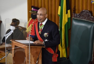 Governor-General, His Excellency the Most Hon. Sir Patrick Allen, delivers the Throne Speech during the ceremonial opening of Parliament on Thursday (February 10) under the theme ‘Building Our Jamaica: Peace Opportunity and Prosperity’.