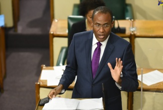 Minister of Finance and the Public Service, Dr. the Hon. Nigel Clarke, highlights a point while opening the 2022/23 Budget Debate in the House of Representatives on Tuesday (March 8).