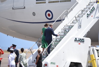 Their Royal Highnesses, The Duke and Duchess of Cambridge, board the Royal Air Force (RAF) Voyager at the Norman Manley International Airport in Kingston. The Royal couple departed the island this afternoon after a three-day Official Visit to mark the 70th Anniversary (Platinum Jubilee) of the Coronation of Her Majesty The Queen.