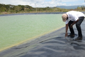 Minister of Local Government and Rural Development, Hon. Desmond McKenzie, inspects a section of the underground water recharge facility at Innswood, St. Catherine, yesterday, Wednesday (March 16).  