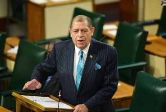 Minister of Transport and Mining, Hon. Audley Shaw, making his contribution to the 2022/23 Sectoral debate in the House of Representatives on Wednesday (April 27).  