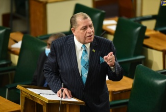 Minister of Transport and Mining, Hon. Audley Shaw, makes his contribution to the 2022/23 Sectoral Debate in the House of Representatives on April 27.