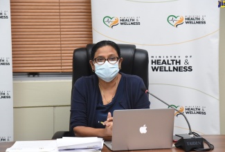 Chief Medical Officer in the Ministry of Health and Wellness, Dr. Jacquiline Bisasor-McKenzie, addressing the Ministry’s COVID Conversations virtual press briefing on Thursday, April 28.
