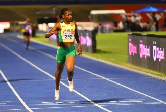 Jamaican athlete Abigail Campbell, wins the girls Under- 17, 400-metre final in 53.83 seconds at the 49th staging of the CARIFTA Games at the National Stadium in Kingston on April 16.