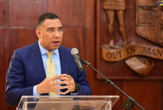 (FILE) Prime Minister, the Most Hon. Andrew Holness, delivering his keynote address during the inaugural Installation Ceremony for the 2021/23 Youth Advisory Council of Jamaica (YACJ) at King’s House, recently.