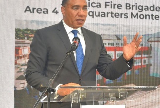 Prime Minister the Most Hon. Andrew Holness, addresses the official opening of the $580 million Jamaica Fire Brigade (JFB) Area 4 Headquarters Montego Bay situated at #1 Barnett Street in the Montego Bay, St. James, on Friday (May 14). He used the opportunity to appeal for negotiations over industrial action, in dealing with employment issues.