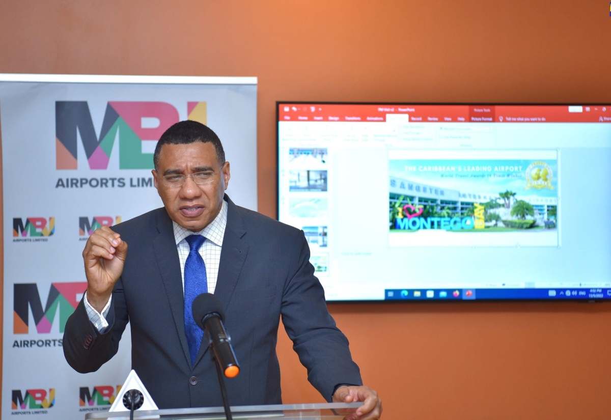 Prime Minister the Most Hon. Andrew Holness, addresses reporters and stakeholders following a tour of the Sangster International Airport in Montego Bay, St. James on May 13.

 