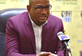 Director for School of Continuing Education and Allied Programmes at the Edna Manley College of the Visual and Performing Arts, Leighton Jones, addresses JIS ‘Think Tank’, today (May 17).

