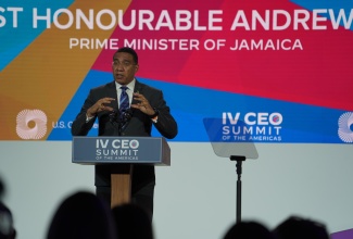 Prime Minister, the Most Hon. Andrew Holness, addresses the IV CEO Summit of the Americas in California.