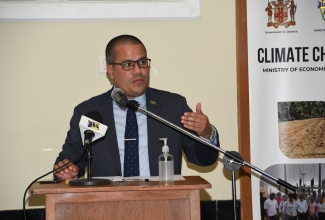 (FILE) Minister without Portfolio in the Ministry of Economic Growth and Job Creation, Senator the Hon. Matthew Samuda, addresses the opening ceremony of the ‘Peer Learning Summit: Gender-Responsive National Adaptation Plan (NAP) Processes’, which was held at the Iberostar Resort in Montego Bay, St. James, on Tuesday (July 26). The three-day summit concludes on Thursday (July 28).  

