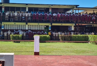 Students of Muschett High School, in Trelawny, participate in their devotion at the school, recently. 

