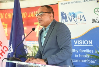 Minister of Health and Wellness, Dr. the Hon. Christopher Tufton, addresses the resumption ceremony for the Western Children and Adolescents Hospital project in Montego Bay, St. James, on Friday (August 5). 