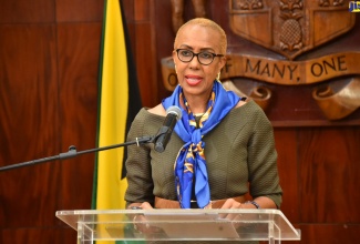 Minister of Education and Youth, Hon. Fayval Williams, speaks at a post Cabinet press briefing, held at Jamaica House in Kingston, on Wednesday, September 28. 