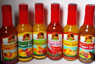 A variety of fruit flavored pickle sauces manufactured by Neasha’s Island Vibz. 