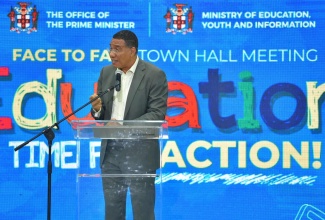 Prime Minister, the Most Hon. Andrew Holness, addresses a recent education townhall meeting at Jamaica College in St. Andrew. 