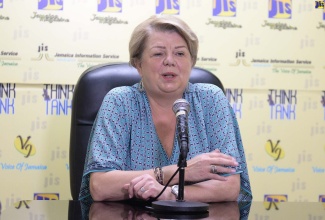 Cluster Director for Intelcia Jamaica, Mireille Debruycker, speaks at a  JIS ‘Think Tank’, on Friday, September 23. 