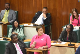 Member of Parliament, St. Ann North Western, Krystal Lee, speaks in the  State of the Constituency Debate, in the House of Representatives, recently.