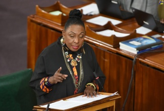 Minister of Culture, Gender, Entertainment and Sport, Hon. Olivia Grange, addresses the House of Representatives on October 11