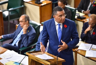 Prime Minister, the Most Hon. Andrew Holness, speaking during the sitting of the House of Representatives on November 8.