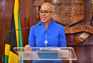 Minister of Education and Youth, Hon. Fayval Williams, addresses a press conference on Thursday (December 1) at Jamaica House. 