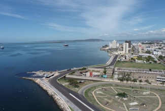 An aerial view of the completed Port Royal Street Coastal Revetment Project, which is designed to protect the Port Royal Street corridor from storm surges.