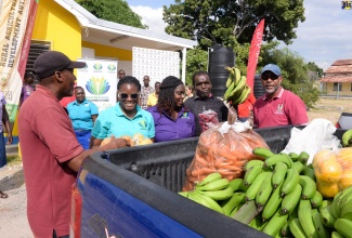 Agricultural Assistant at the Rural Agricultural Development Authority (RADA), Kingston and St. Andrew, Mark Harvey (left) and Acting Parish Manager, Kingston and St. Andrew RADA, Errard Stephenson (right), present locally grown food to the Maxfield Park Children’s Home on Tuesday (December 20). Accepting the donation are (from left) Maxfield Park Children’s Home’s Assistant Manager, Nellisa Asphall; Manager, Renae Tuckett-Palmer and Child Care Coordinator, Richard Lawrence. 


