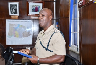 Head of the St Ann Police, Senior Superintendent of Police, Dwight Powell, addresses the monthly meeting of the St. Ann Municipal Corporation in St. Ann’s Bay, on Thursday (January 12).