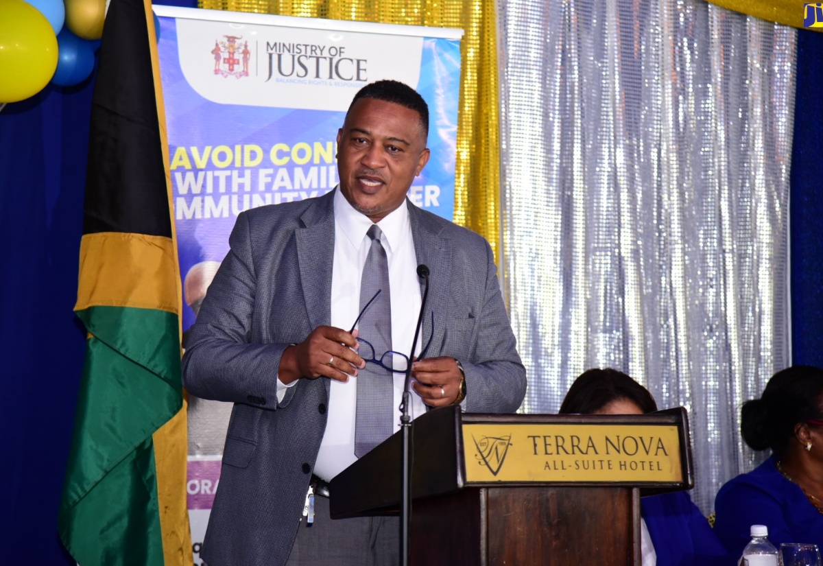 The Ministry of Education and Youth’s Director for Safety and Security in Schools, Richard Troupe, addresses the Ministry of Justice’s 14th annual restorative justice conference on February 10 at the Terra Nova All-Suite Hotel in Kingston.