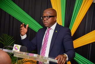 Minister of Agriculture and Fisheries, Hon. Pearnel Charles Jr., addresses a Plant Quarantine Exporters’ Forum at the Ministry’s offices in Kingston, on February 14.