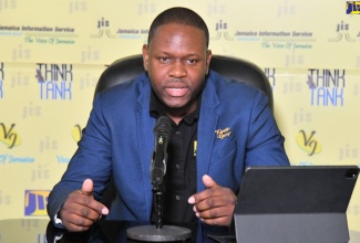 Managing Director of the Kinetic Group, Keon Hinds, addresses a JIS ‘Think Tank’, on Wednesday, February 8.