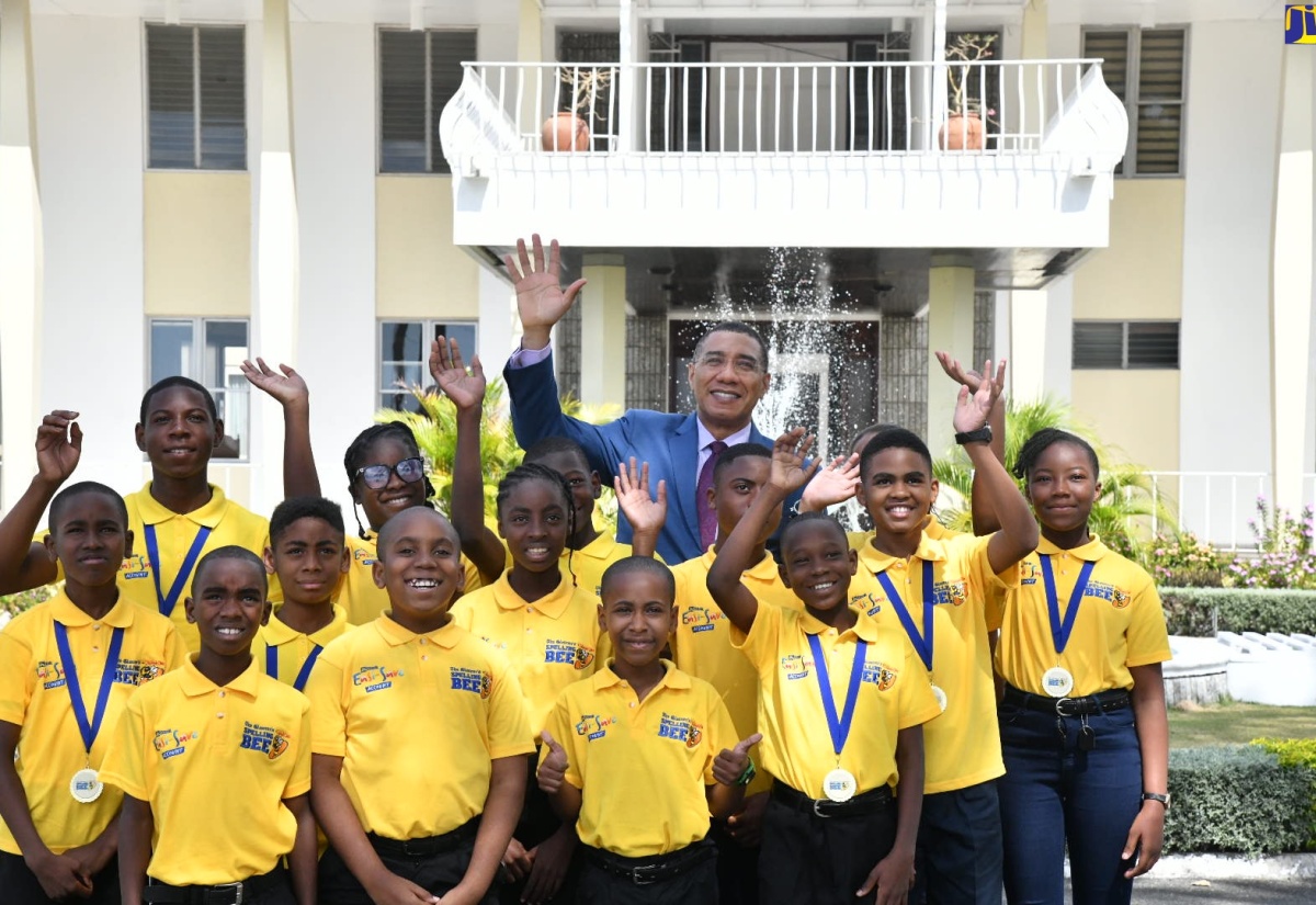 PHOTOS: PM Holness Receives Courtesy Call from National Spelling Bee Finalists