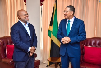 Prime Minister, the Most Hon. Andrew Holness, speaks with new Chancellor at the University of Technology (UTech),  Lloyd Carney, during a courtesy call at the Office of the Prime Minister (OPM) on Wednesday (February 8). Mr Carney, who is an information technology engineer,  was appointed as the institution’s third Chancellor by the Minister of Education and Youth, Hon. Fayval Williams, on the recommendation of the University’s Council. He succeeds the late former Chancellor, the Most Hon. Edward Seaga, who died in 2019. 