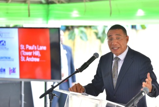 Prime Minister, the Most Hon. Andrew Holness, speaking at a sensitisation session on the housing development project for St. Paul’s Lane, Tower Hill, St. Andrew, in the community on February 1. The units, which are programmed for completion by June 2023, will significantly improve the living conditions of several families. A total of 24 units will be constructed.