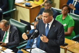 Prime Minister, the Most Hon. Andrew Holness, makes a point during his presentation in the 2023/24 Budget Debate in the House of Representatives, on March 16.