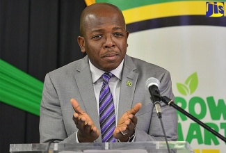 Minister of Agriculture and Fisheries, Hon. Pearnel Charles Jr., emphasises a point during a media briefing at the Ministry’s headquarters in St. Andrew, on Wednesday (March 8).