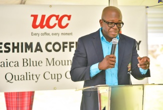 Minister of Agriculture and Fisheries, Hon. Pearnel Charles Jr., brings remarks at the seventh annual Ueshima Coffee Company (UCC) Quality Cup contest at the Craighton Estate in Irish Town, St. Andrew, on April 20. UCC is the largest buyer of Jamaican coffee and was one of the first Japanese companies to directly take Jamaican coffee into Japan. 