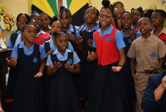 Students of McIntosh Memorial Primary School performed a song at the Wesley Mount Methodist Church in Williamsfield Manchester.  Occasion was the Child Month National Church Service on Sunday (May 7).