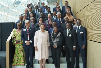 Minister of Health & Wellness, Dr. the Hon. Christopher Tufton (front row, at left) with Commonwealth Secretary-General, the Rt. Hon. Patricia Scotland QC (front row, second from left) and other Commonwealth Health Ministers at the 35th Commonwealth Health Ministers Meeting in Geneva, Switzerland on Sunday, May 20.