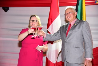 Minister of Justice, Hon. Delory Chuck (right) and Canada’s High Commissioner to Jamaica, Her Excellency Emina Tudakovic, raise a toast during a recent reception to celebrate Canada Day. The function, which was hosted at the High Commissioner’s Official Residence in Kingston, represented a festive celebration of the enduring friendship between Jamaica and Canada.