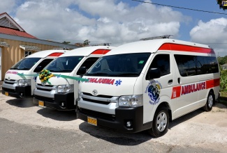 (FILE) The three newly retrofitted ambulances that were officially handed over to the Southern Regional Health Authority (SRHA) on June 13.