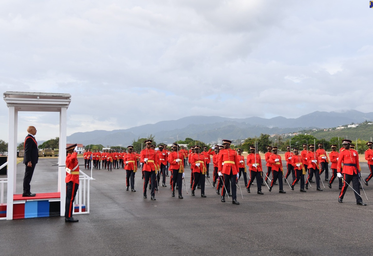 Governor-General, His Excellency the Most Hon. Sir Patrick Allen (left), inspects the Officer Cadets at the Initial Officers’ Training Programme (IOTP) Commissioning Parade, held at Up-Park Camp, in St. Andrew, on August 18.