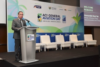 Minister of Science, Energy, Telecommunications and Transport, Hon. Daryl Vaz, addresses the inaugural Airports Council International – Latin America and the Caribbean (ACI-LAC) General Aviation Day Conference, held recently at the AC Marriott Hotel in Kingston.