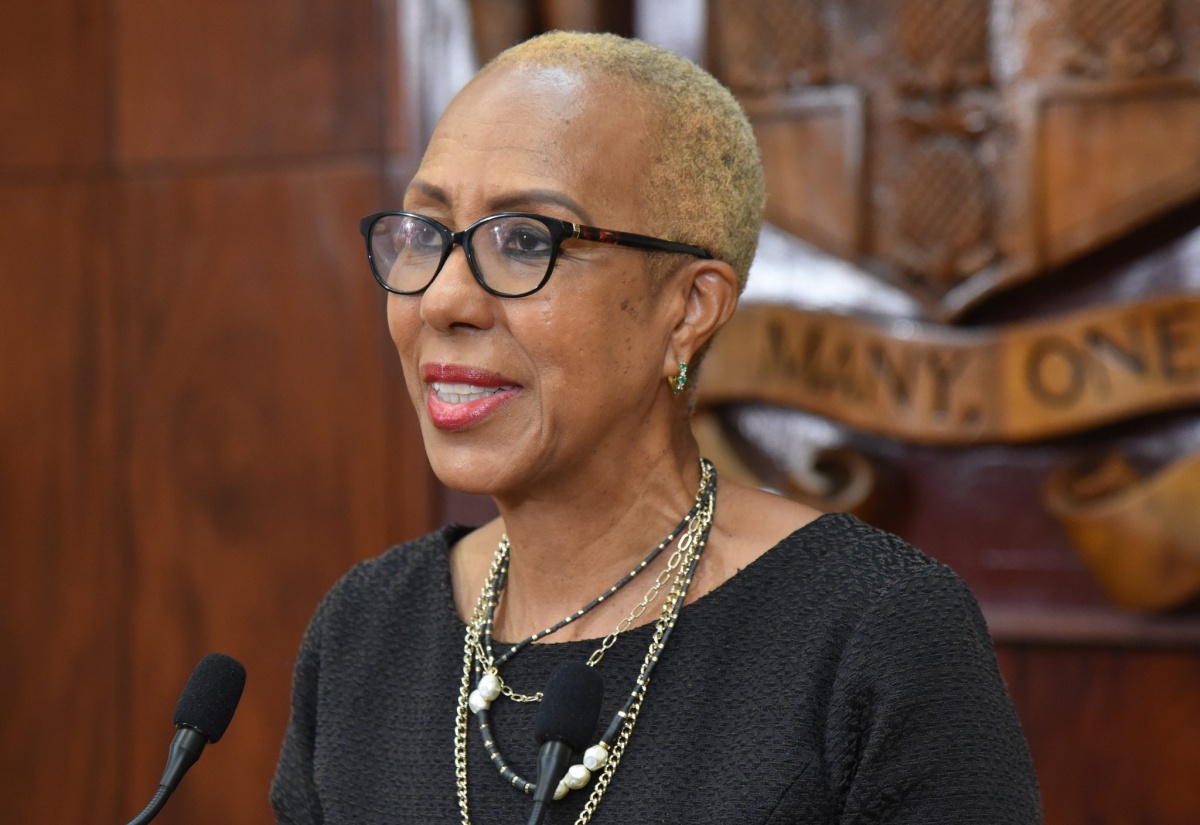 Minister of Education and Youth, Hon. Fayval Williams, addresses a post Cabinet press briefing at Jamaica House on Wednesday (June 28).