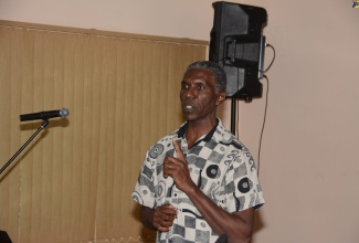 Regional Coordinator for the Western Division of the Office of Disaster Preparedness and Emergency Management (ODPEM), Roland Haye, addresses an Emergency Operations Centre (EOC) workshop at the St. Elizabeth Municipal Corporation in Black River on Monday, August 28.